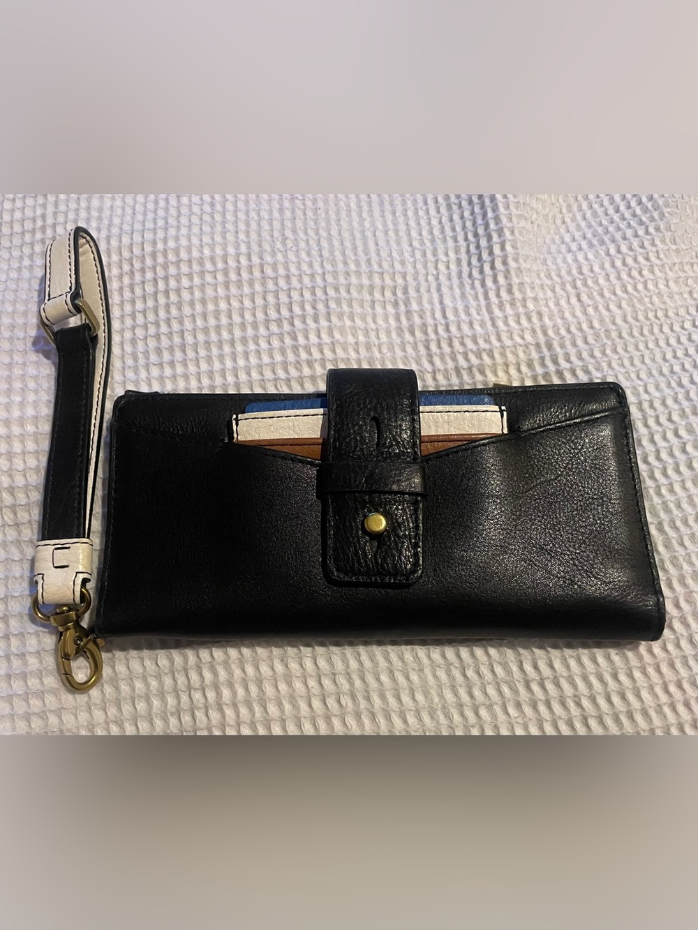 Fossil Black Leather Wristlet with Card Slots